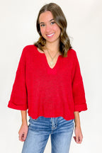 Leonie V-Neck Patch Knit Pullover - BACK IN STOCK