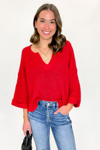 Leonie V-Neck Patch Knit Pullover - BACK IN STOCK - Madison and Mallory
