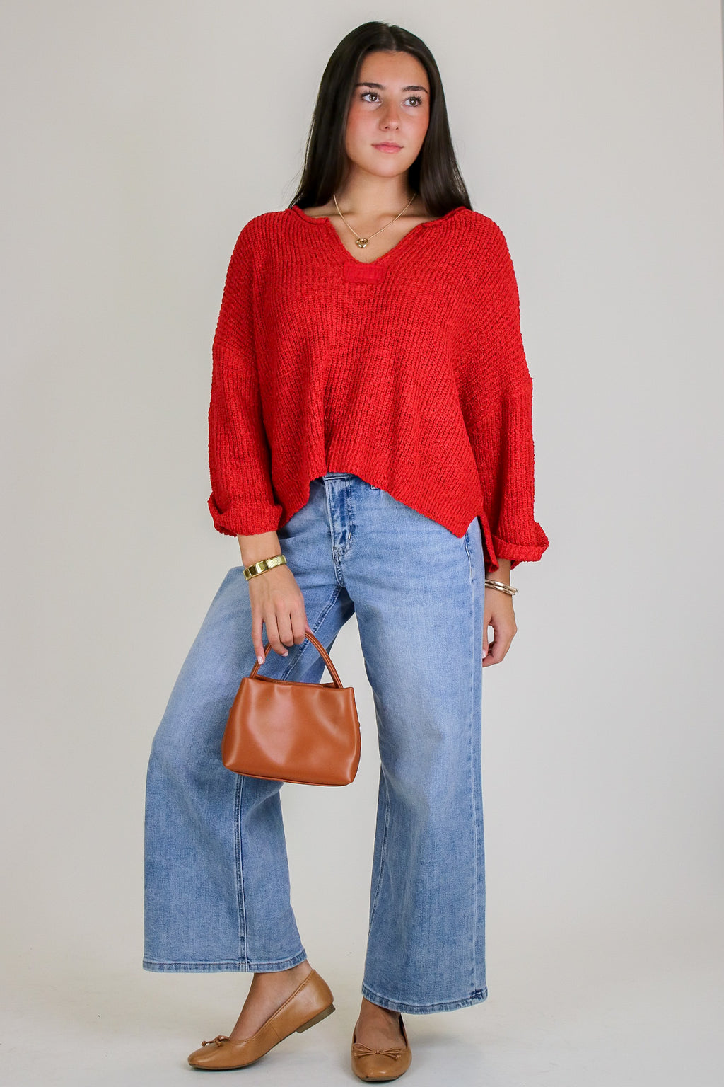 Leonie V-Neck Patch Knit Pullover