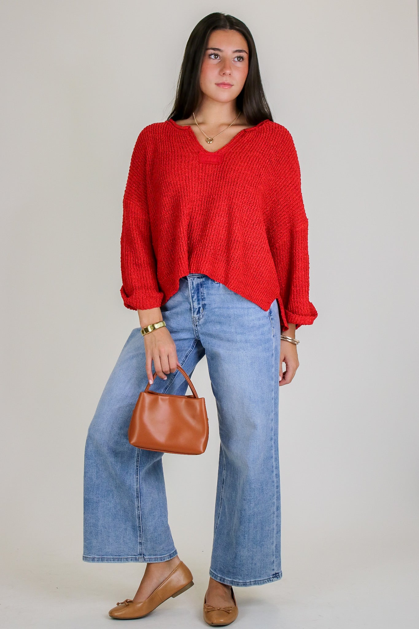 Leonie V-Neck Patch Knit Pullover