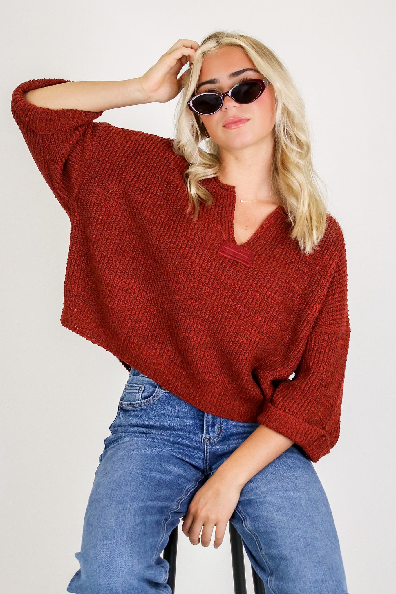Leonie V-Neck Patch Knit Pullover