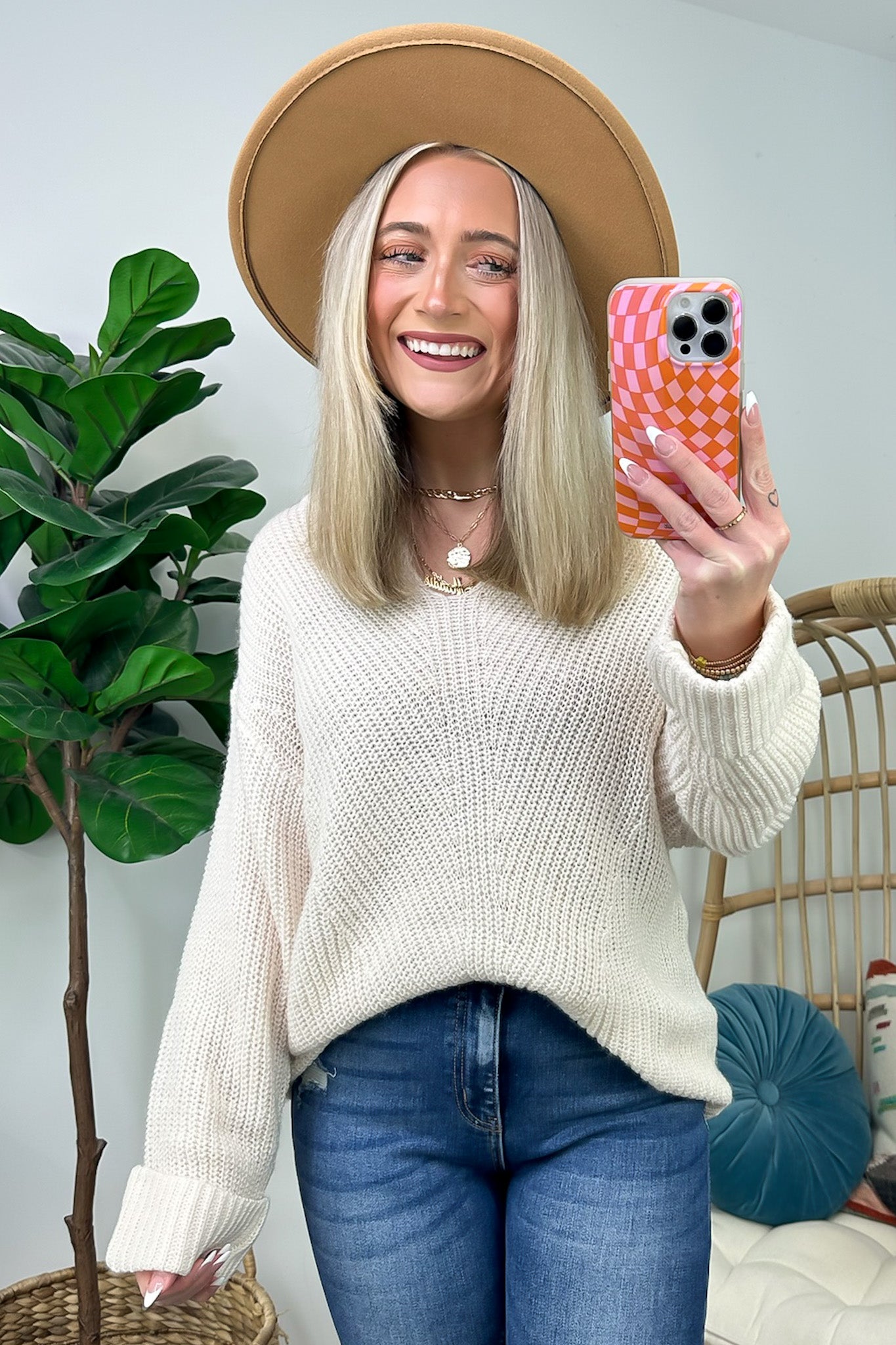 Cream / S Leraine V-Neck Cable Knit Sweater - Madison and Mallory