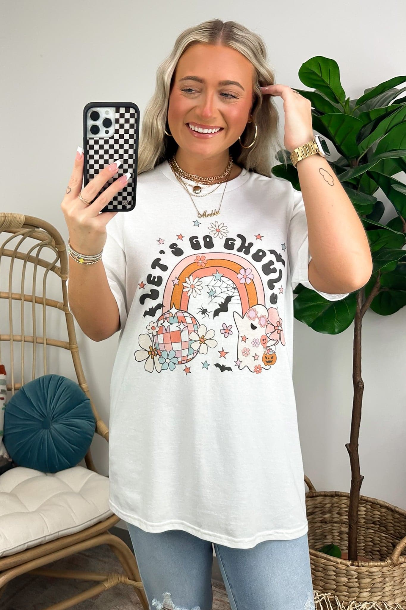 S / White Let's Go Ghouls Graphic Tee - FINAL SALE - Madison and Mallory