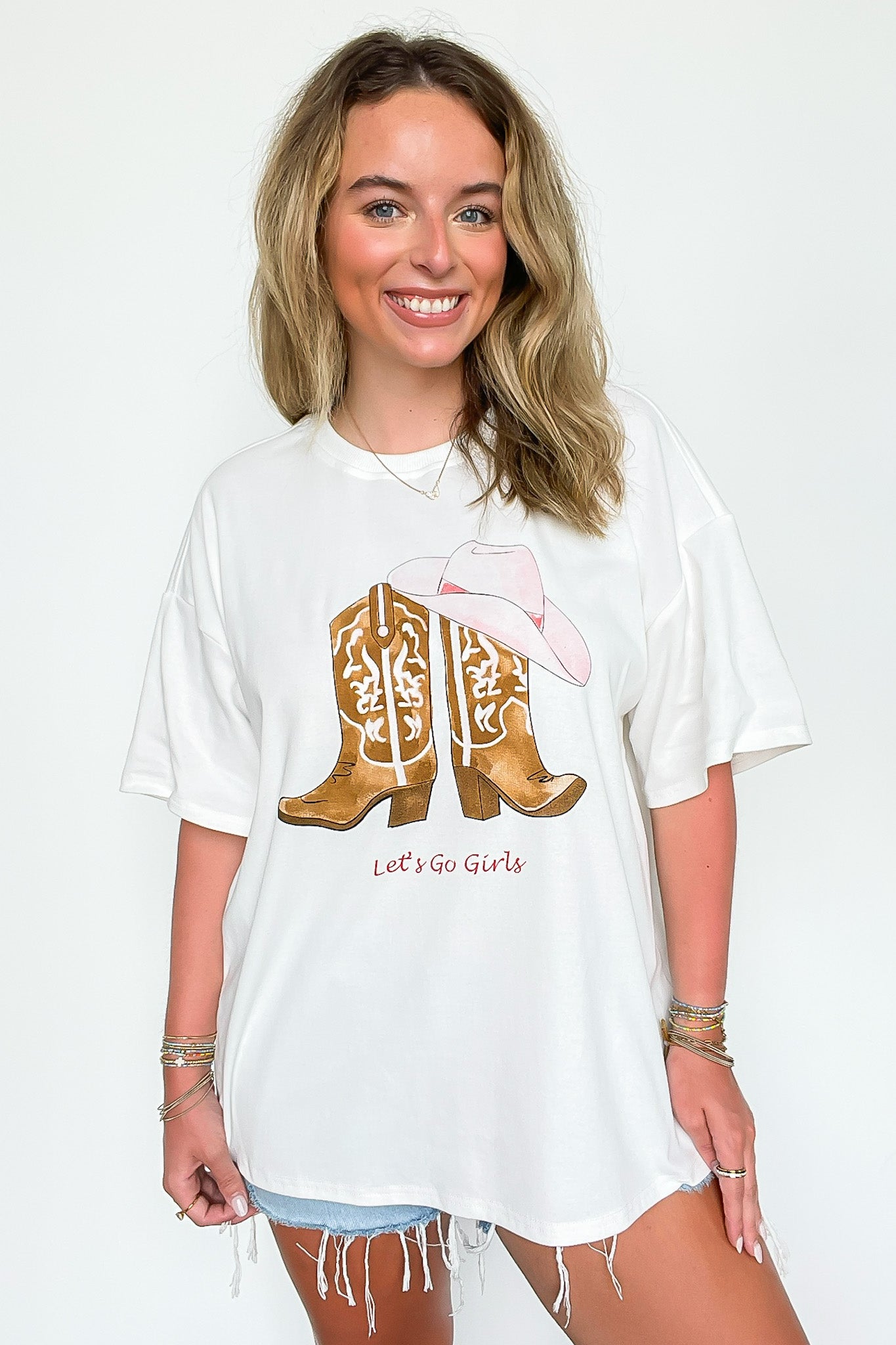 Let's Go Girls Boot Graphic Oversized Tee - Madison and Mallory