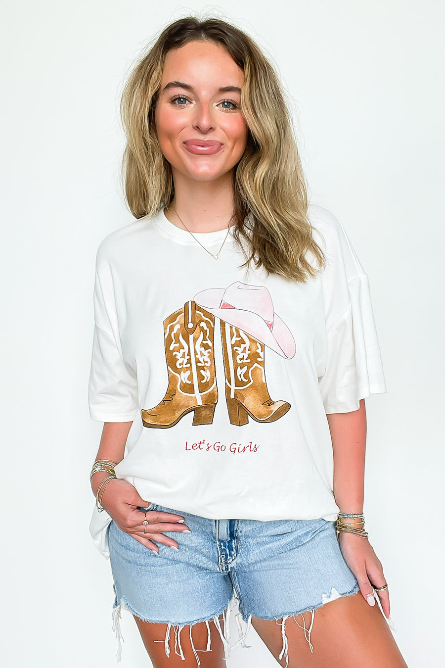Let's Go Girls Boot Graphic Oversized Tee