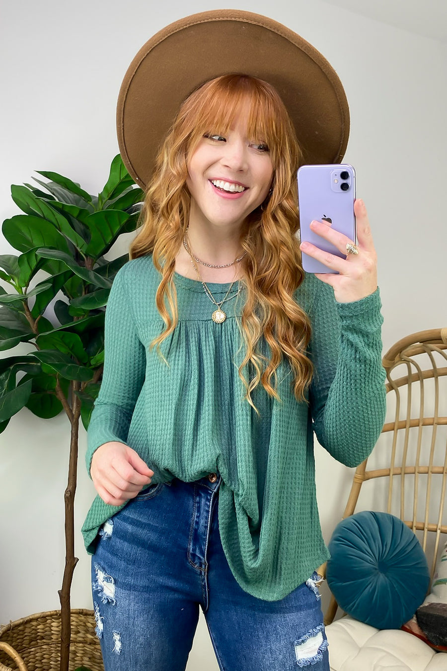  Levally Waffle Knit Shirred Detail Top - FINAL SALE - Madison and Mallory