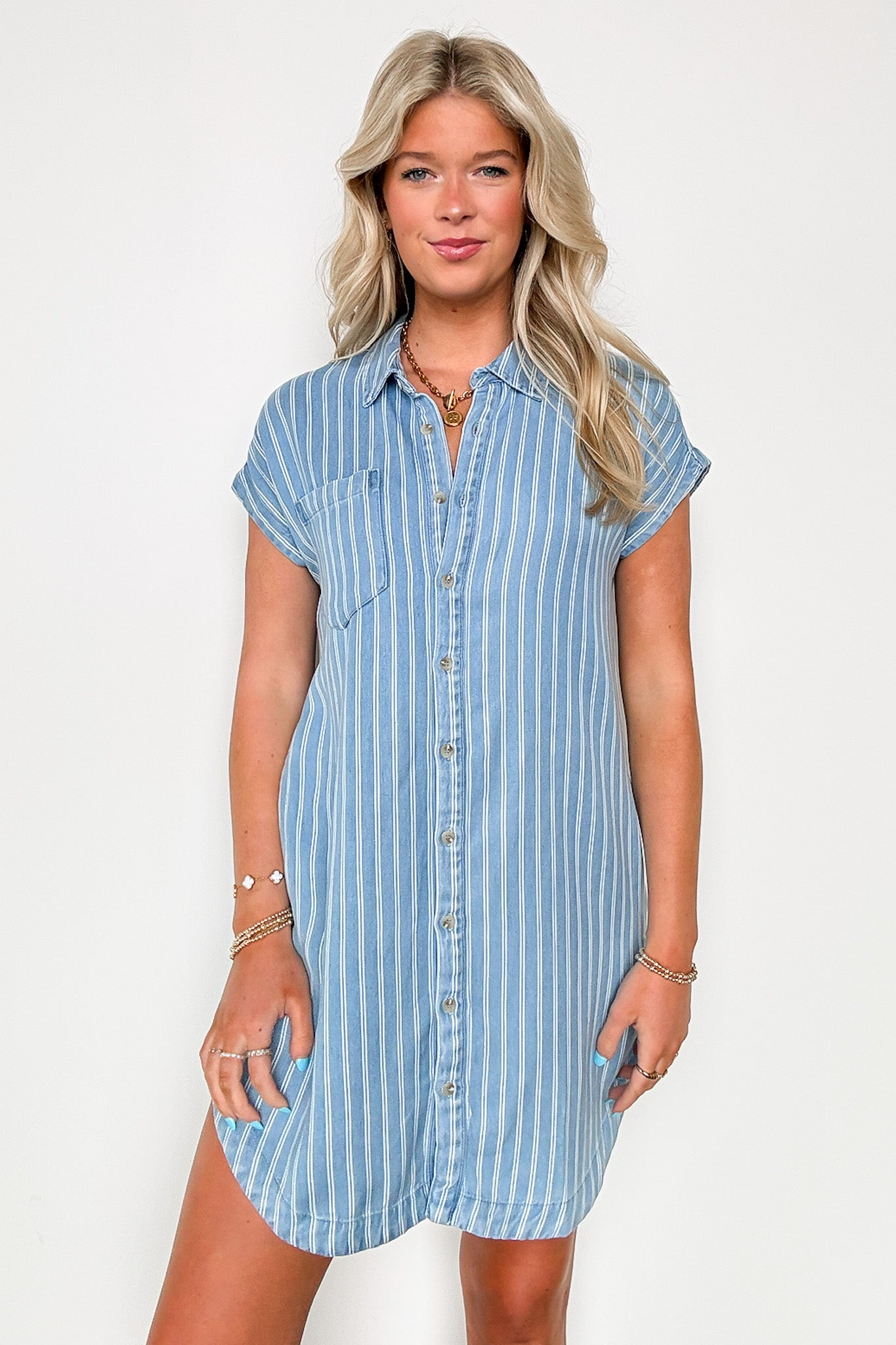  Lidia Striped Collared Button Down Dress - Madison and Mallory