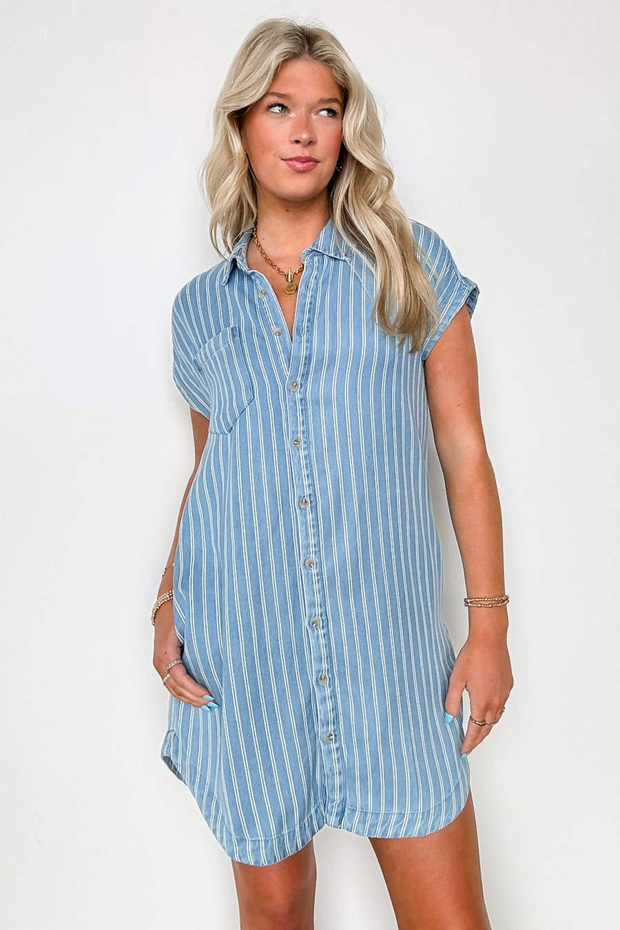  Lidia Striped Collared Button Down Dress - Madison and Mallory