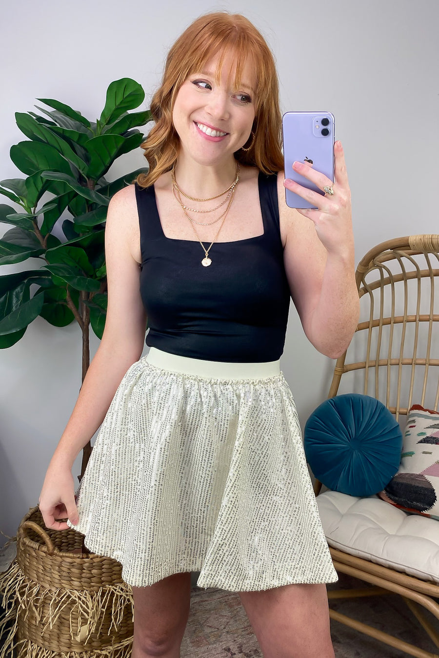 S / Ivory Light Up the Sky Sequin Skirt - FINAL SALE - Madison and Mallory