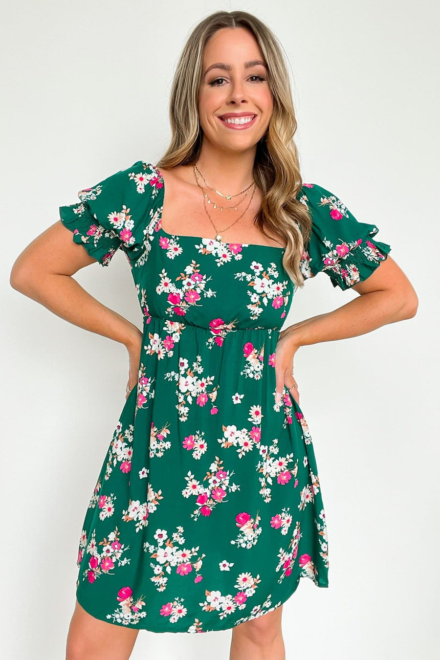 S / Green Like a Song Smocked Floral Tunic Dress - FINAL SALE - Madison and Mallory