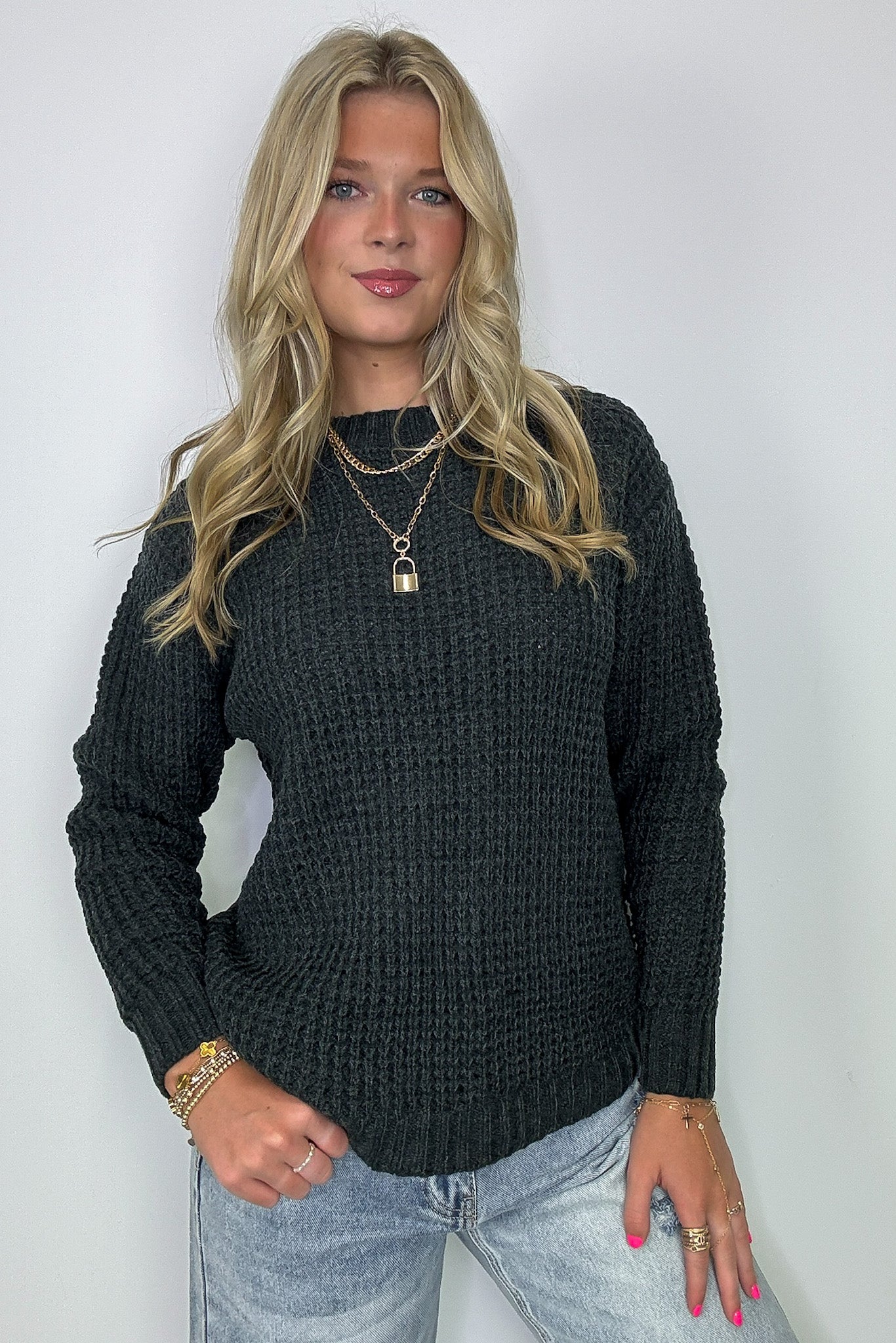 Lila High Low Waffle Knit Sweater - FINAL SALE - Madison and Mallory