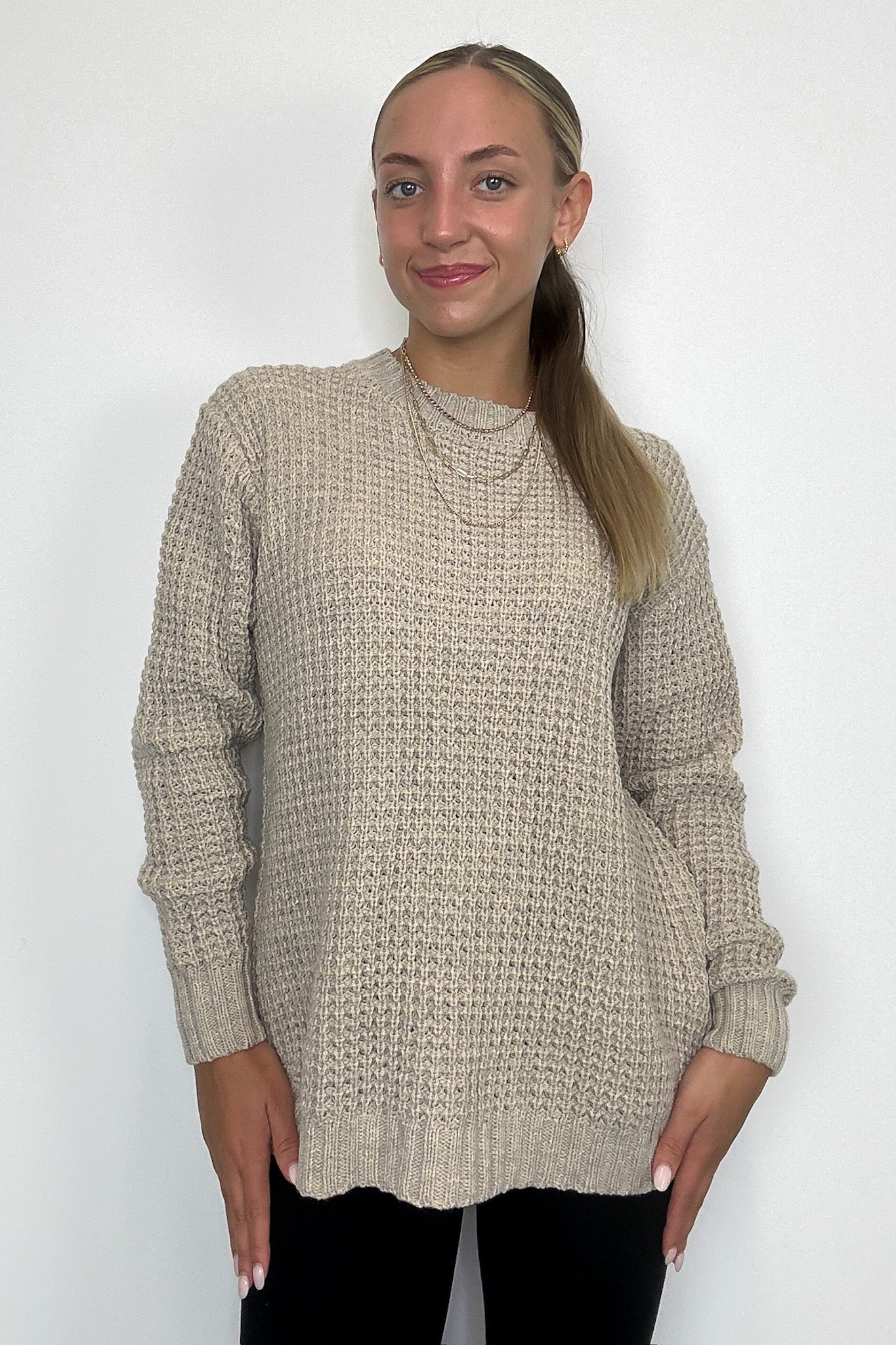 Lila High Low Waffle Knit Sweater - FINAL SALE - Madison and Mallory