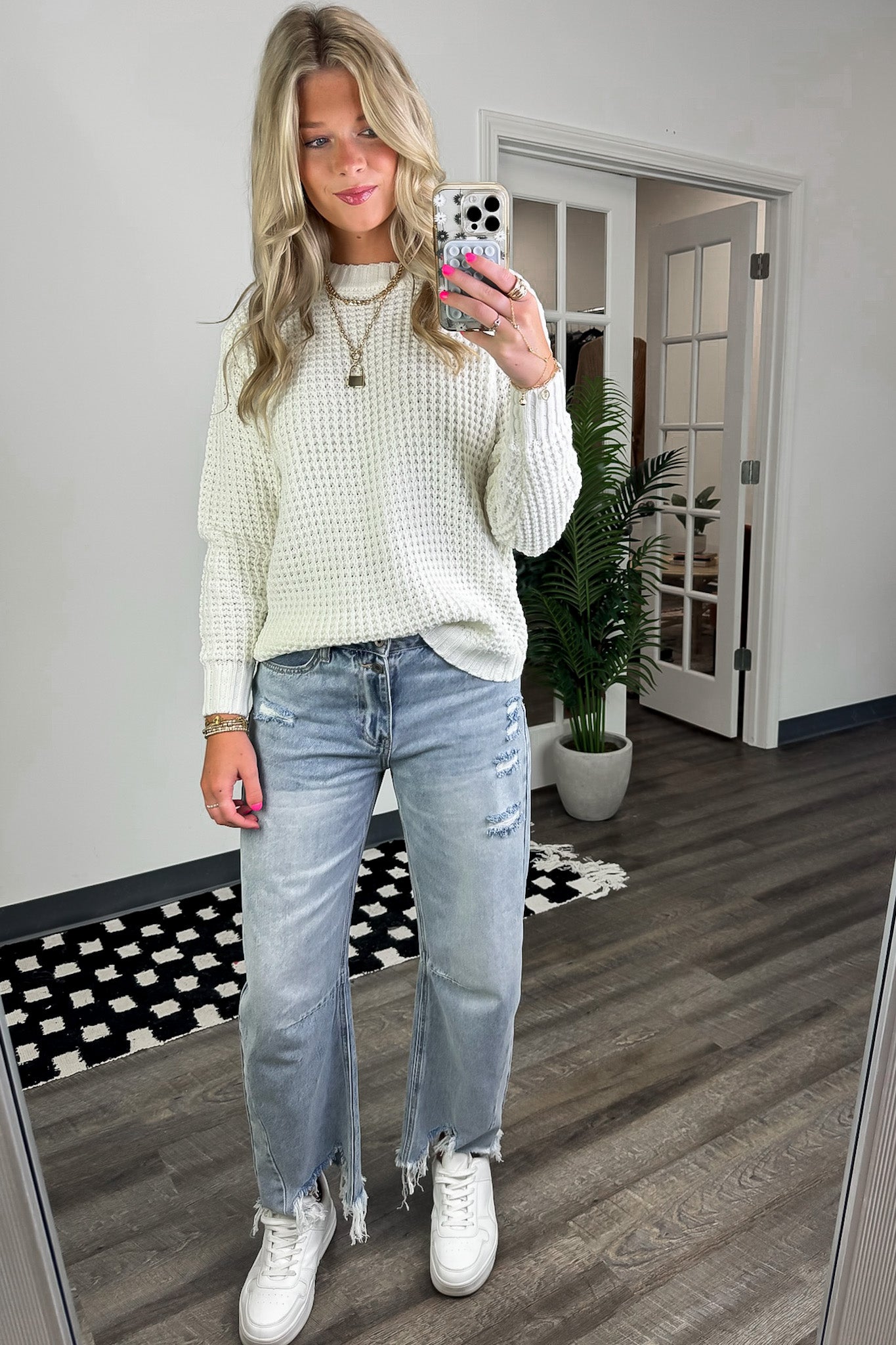 Lila High Low Waffle Knit Sweater - FINAL SALE - Madison and Mallory