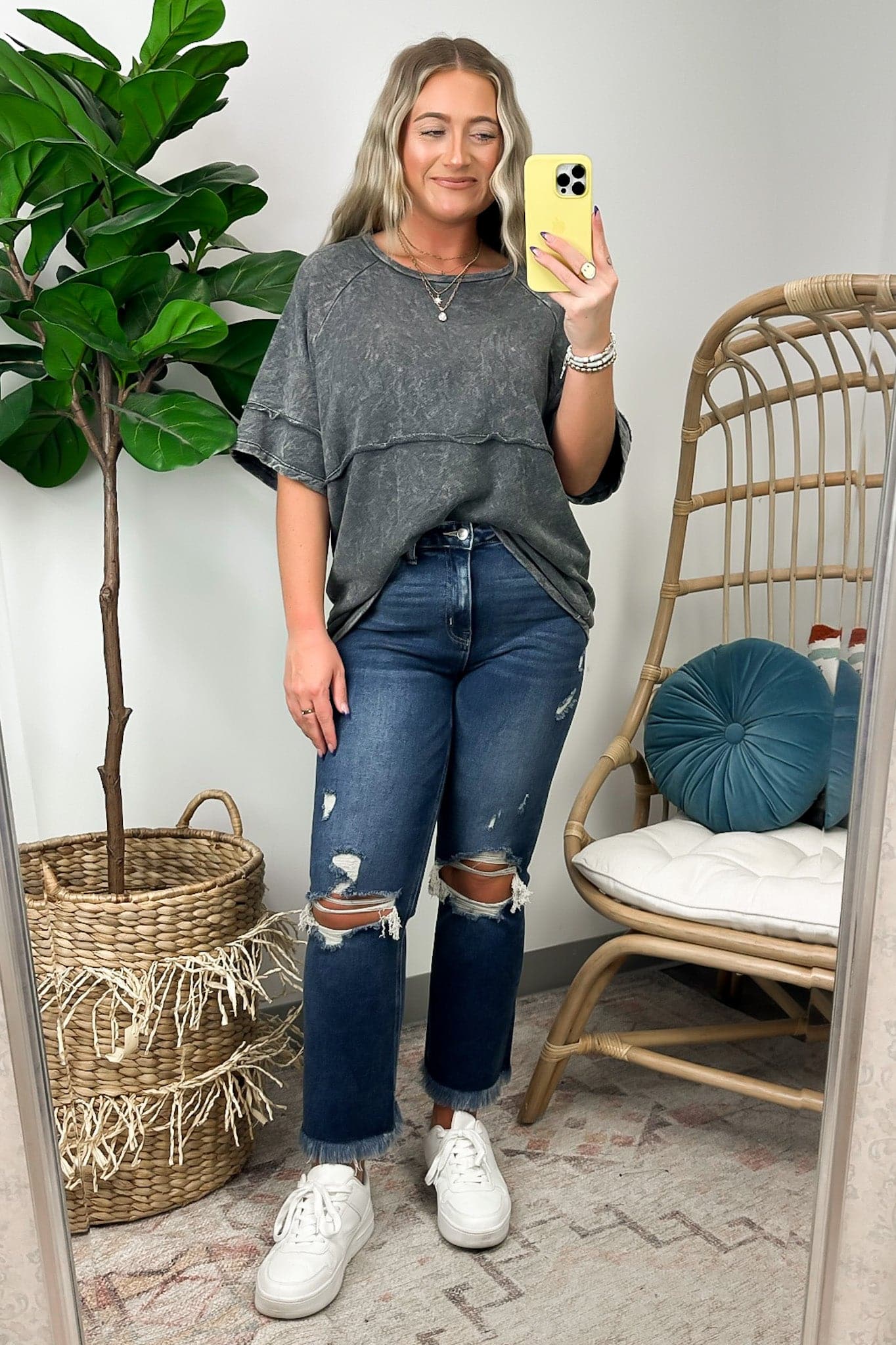  Lilyanah Washed Raw Edge Loose Fit Tee - FINAL SALE - Madison and Mallory