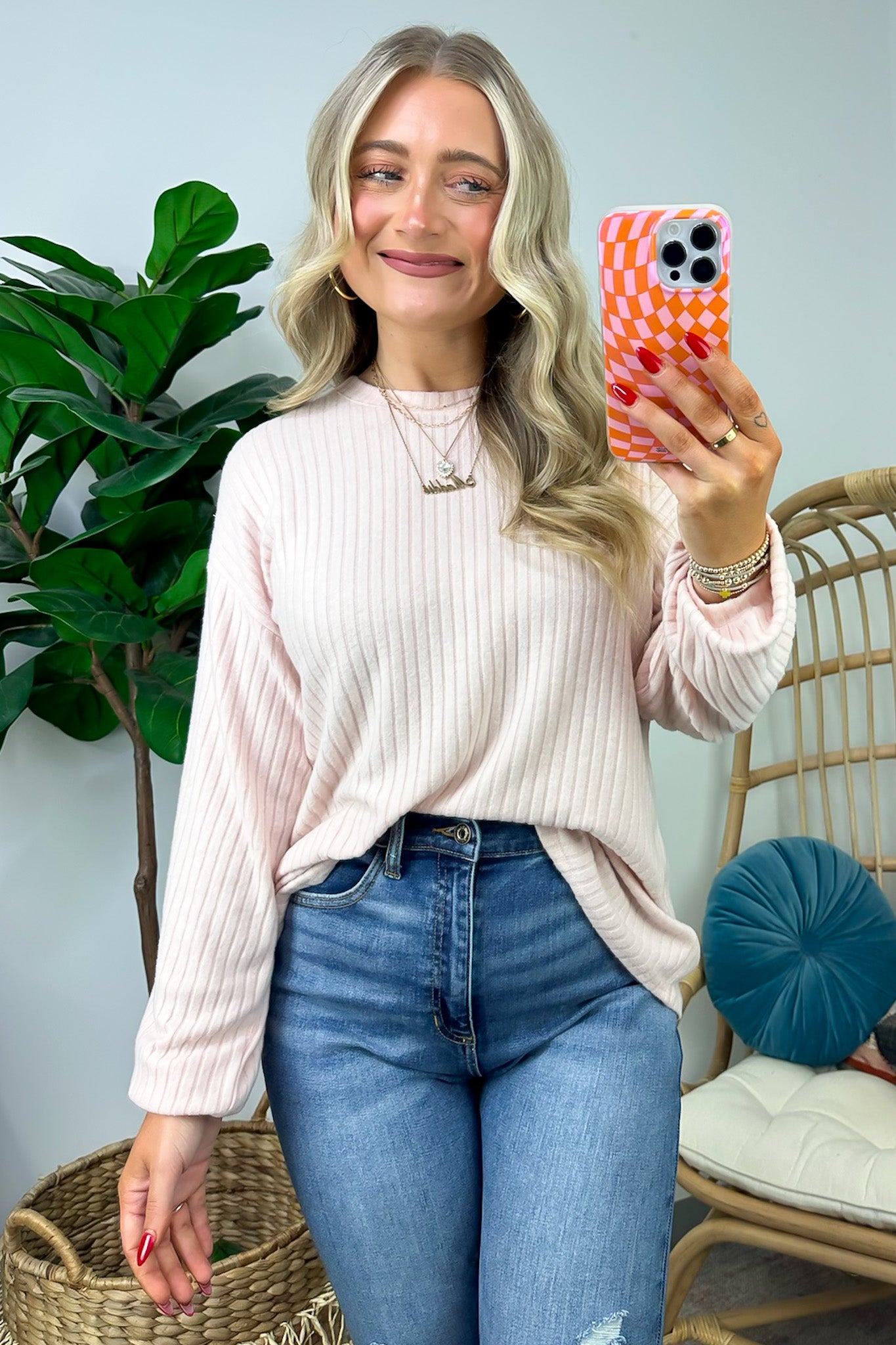 Pink / S Lindyn Soft Rib Knit Long Sleeve Top - Madison and Mallory