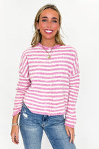 Linear Ease Button Front Striped Knit Cardigan Sweater - Madison and Mallory