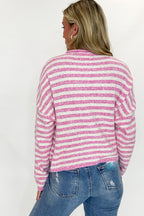 Linear Ease Button Front Striped Knit Cardigan Sweater - Madison and Mallory