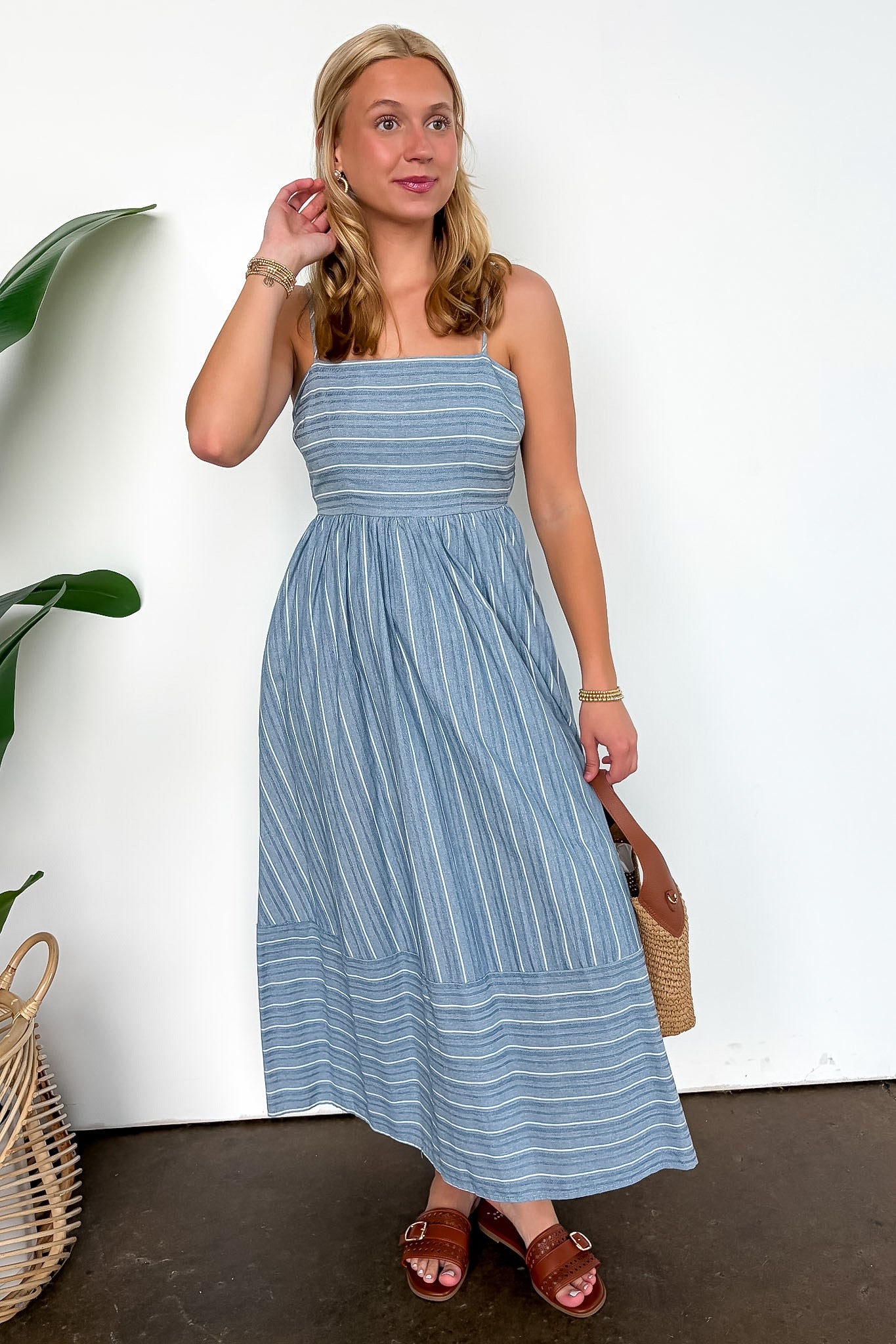 Linear Ease Striped Smocked Back Dress - Madison and Mallory
