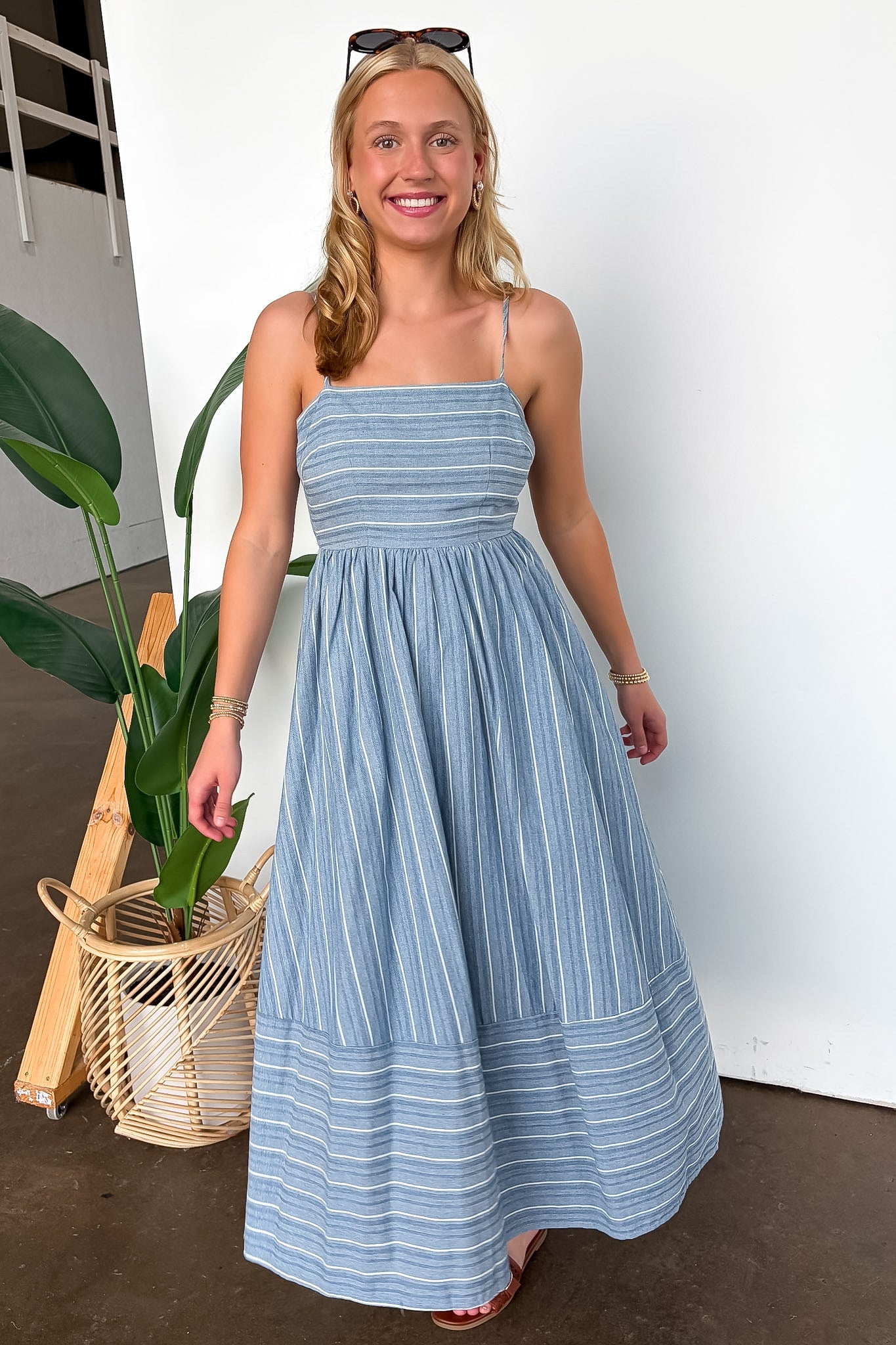 Linear Ease Striped Smocked Back Dress - Madison and Mallory