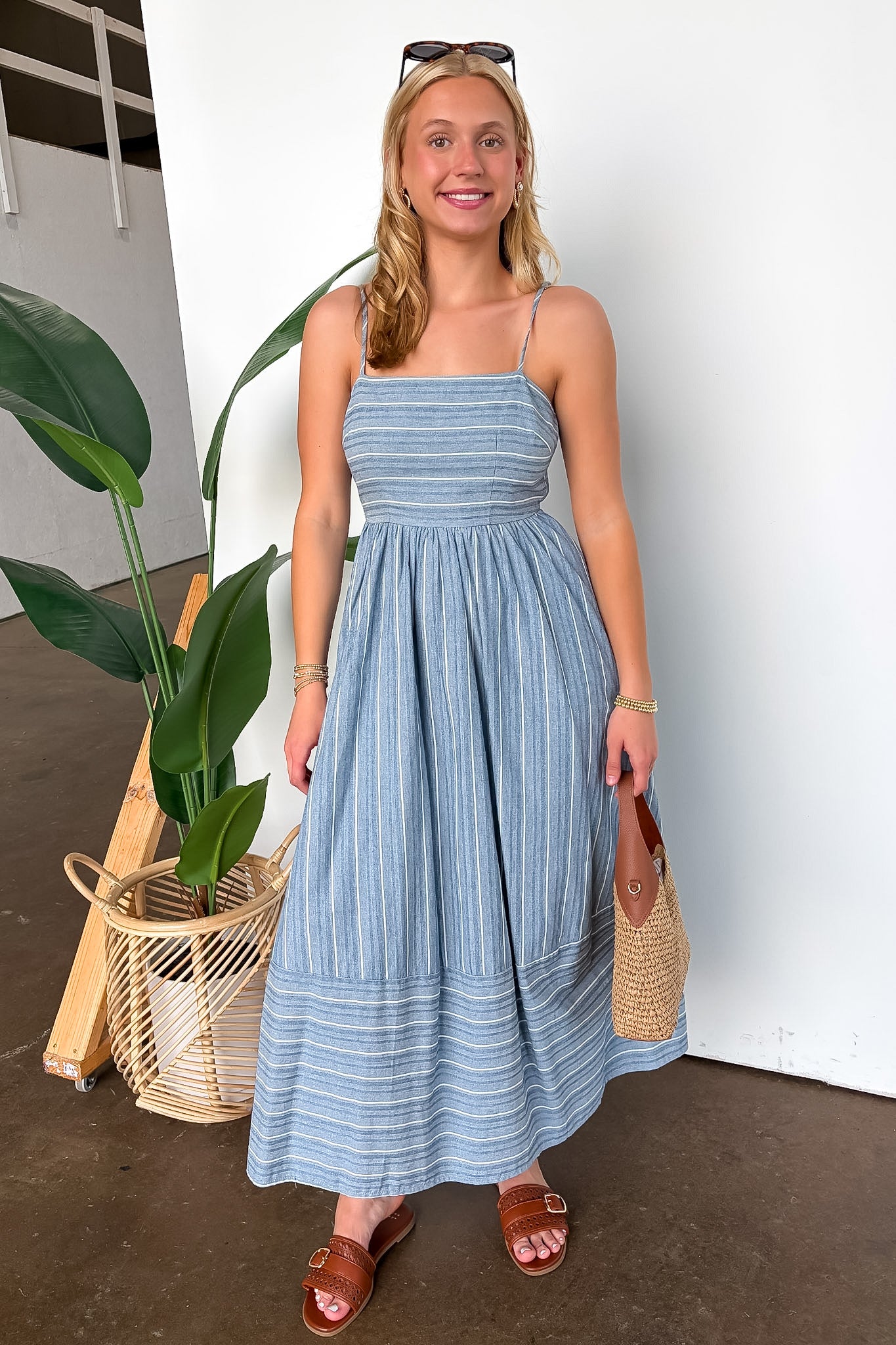 Linear Ease Striped Smocked Back Dress - Madison and Mallory