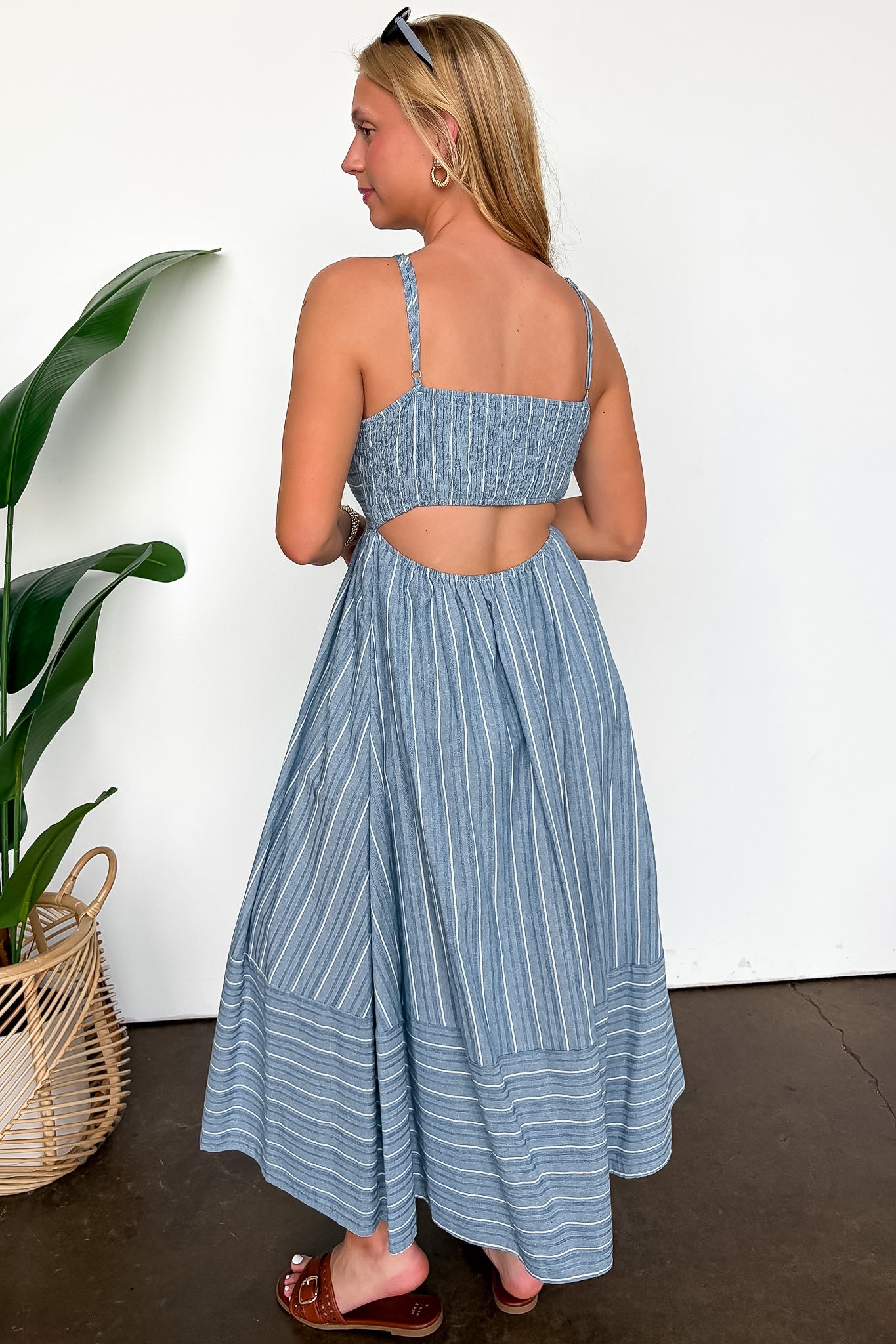 Linear Ease Striped Smocked Back Dress - Madison and Mallory