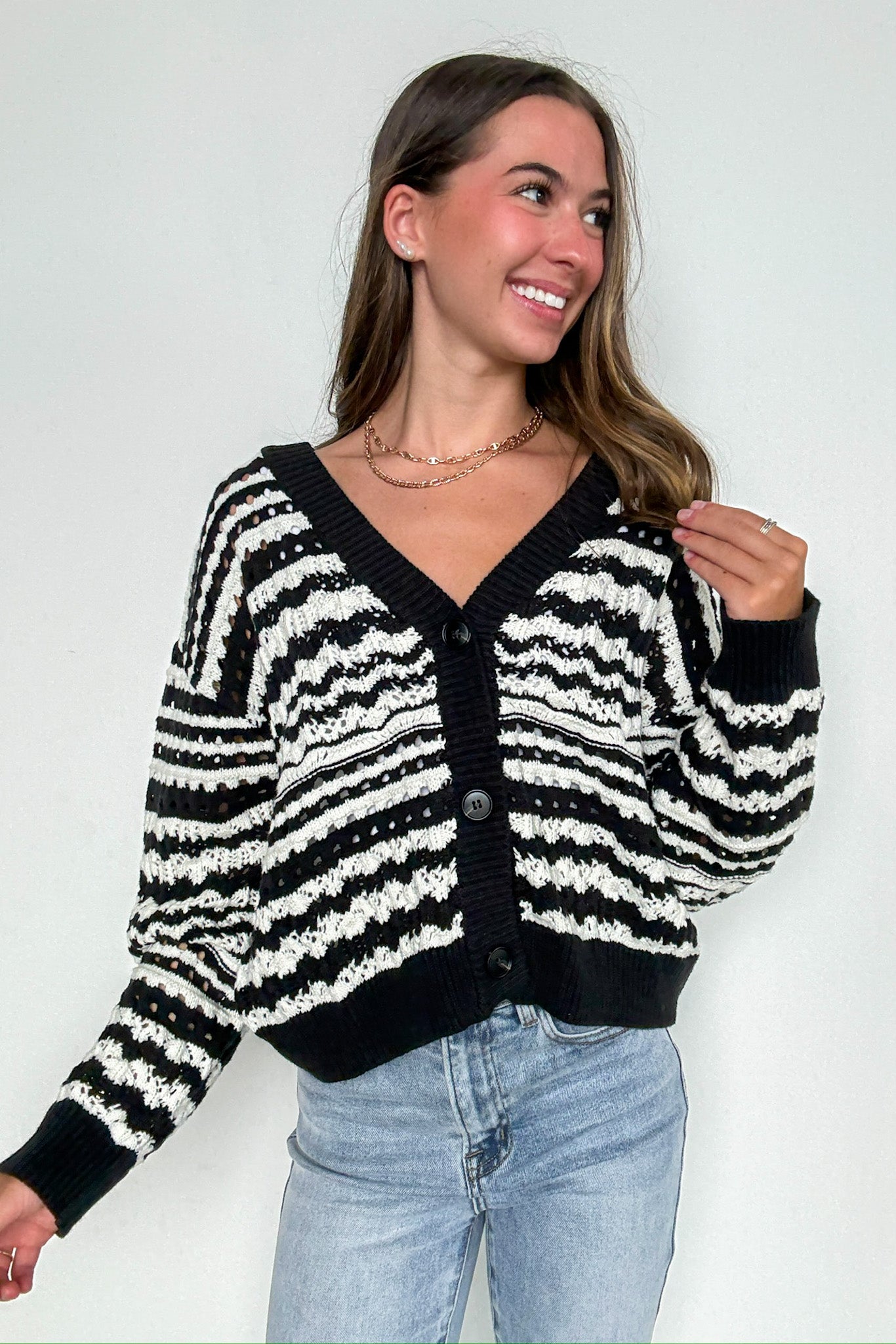 Linear Layers Striped Knit Cardigan - Madison and Mallory