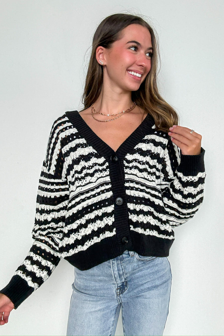 Linear Layers Striped Knit Cardigan - Madison and Mallory