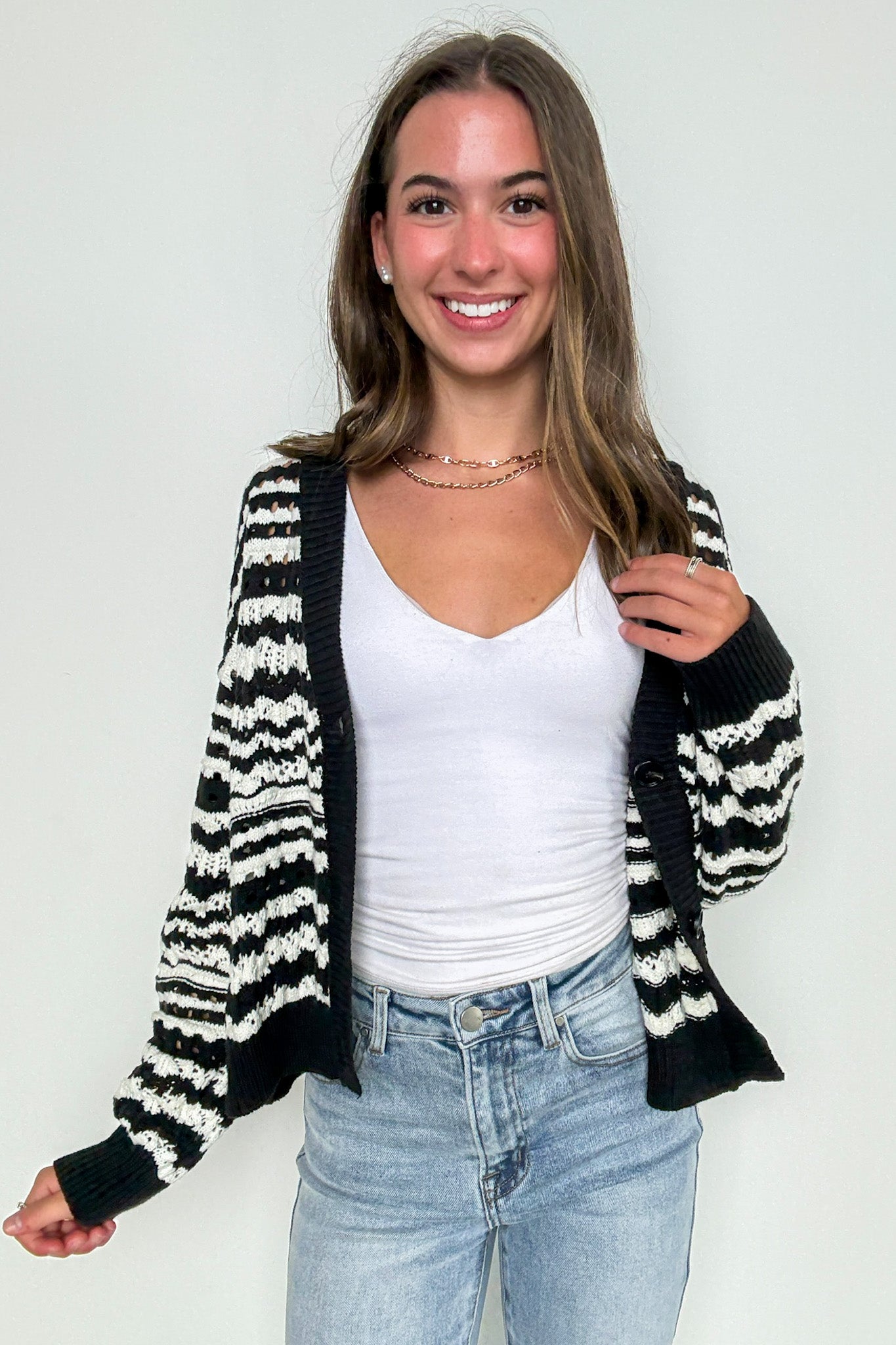 Linear Layers Striped Knit Cardigan - Madison and Mallory