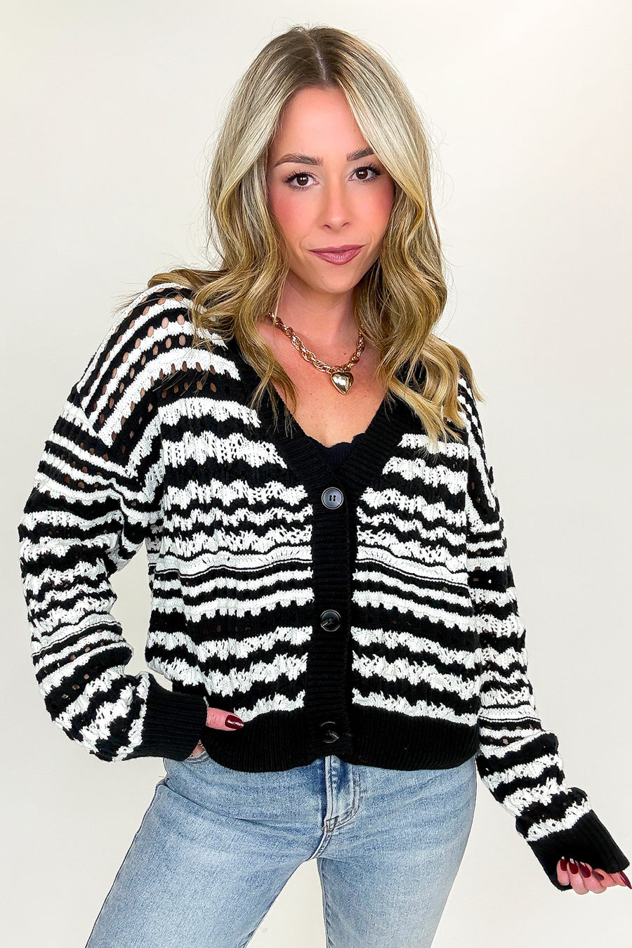 Linear Layers Striped Knit Cardigan