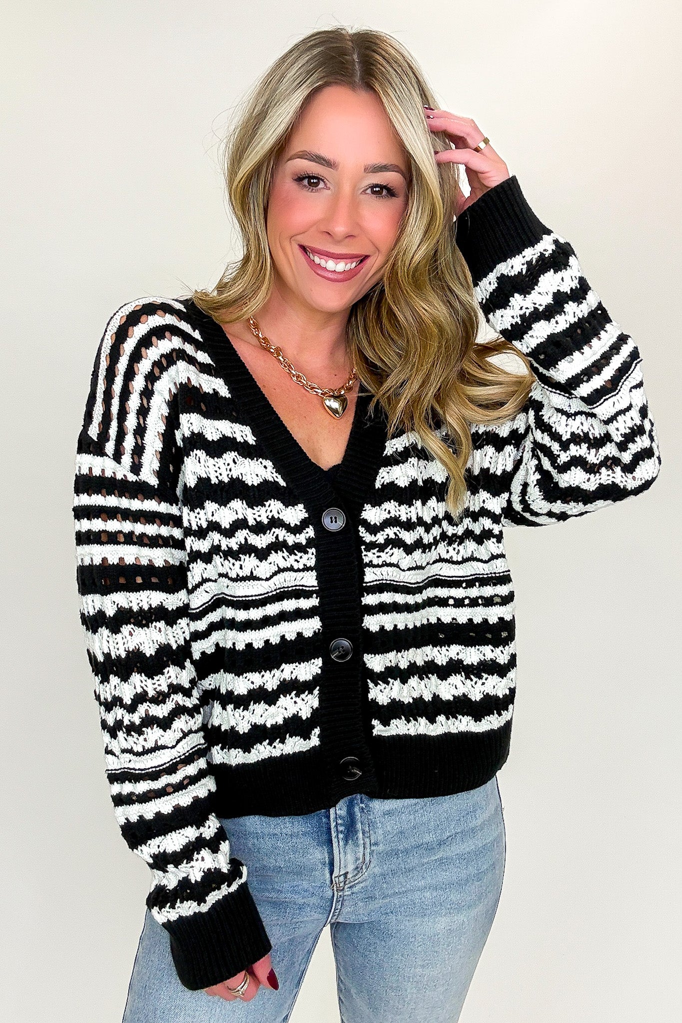 Linear Layers Striped Knit Cardigan
