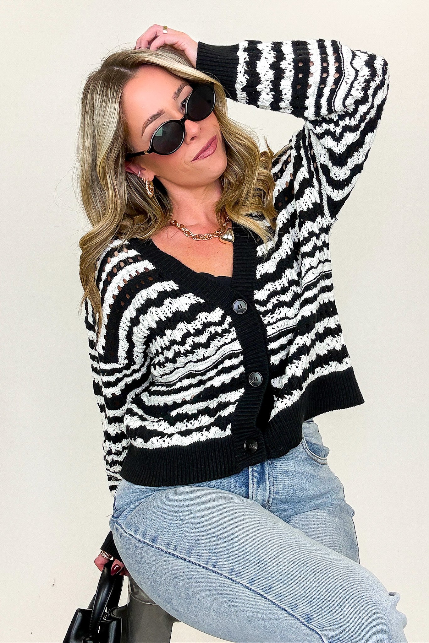 Linear Layers Striped Knit Cardigan