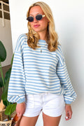 S / Sky Blue Stripe Linear Lounge Striped Sweater - Madison and Mallory