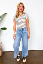 Linear Luxe Short Sleeve Striped Top - Madison and Mallory
