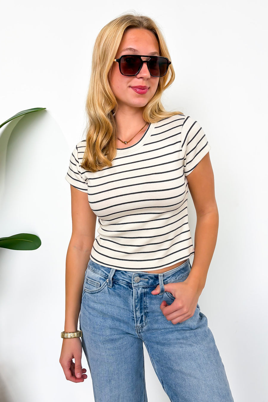 Linear Luxe Short Sleeve Striped Top - Madison and Mallory