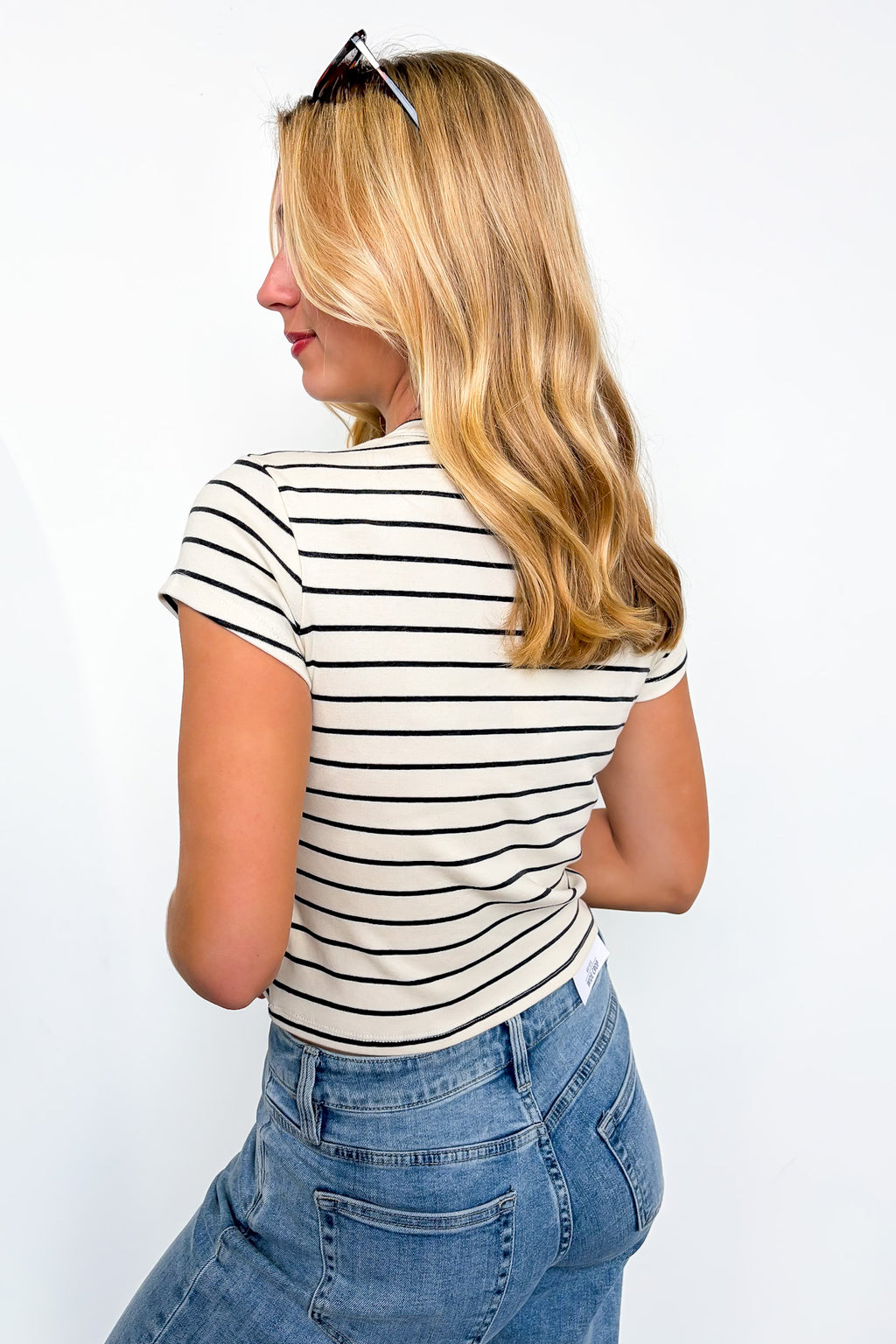 Linear Luxe Short Sleeve Striped Top - Madison and Mallory