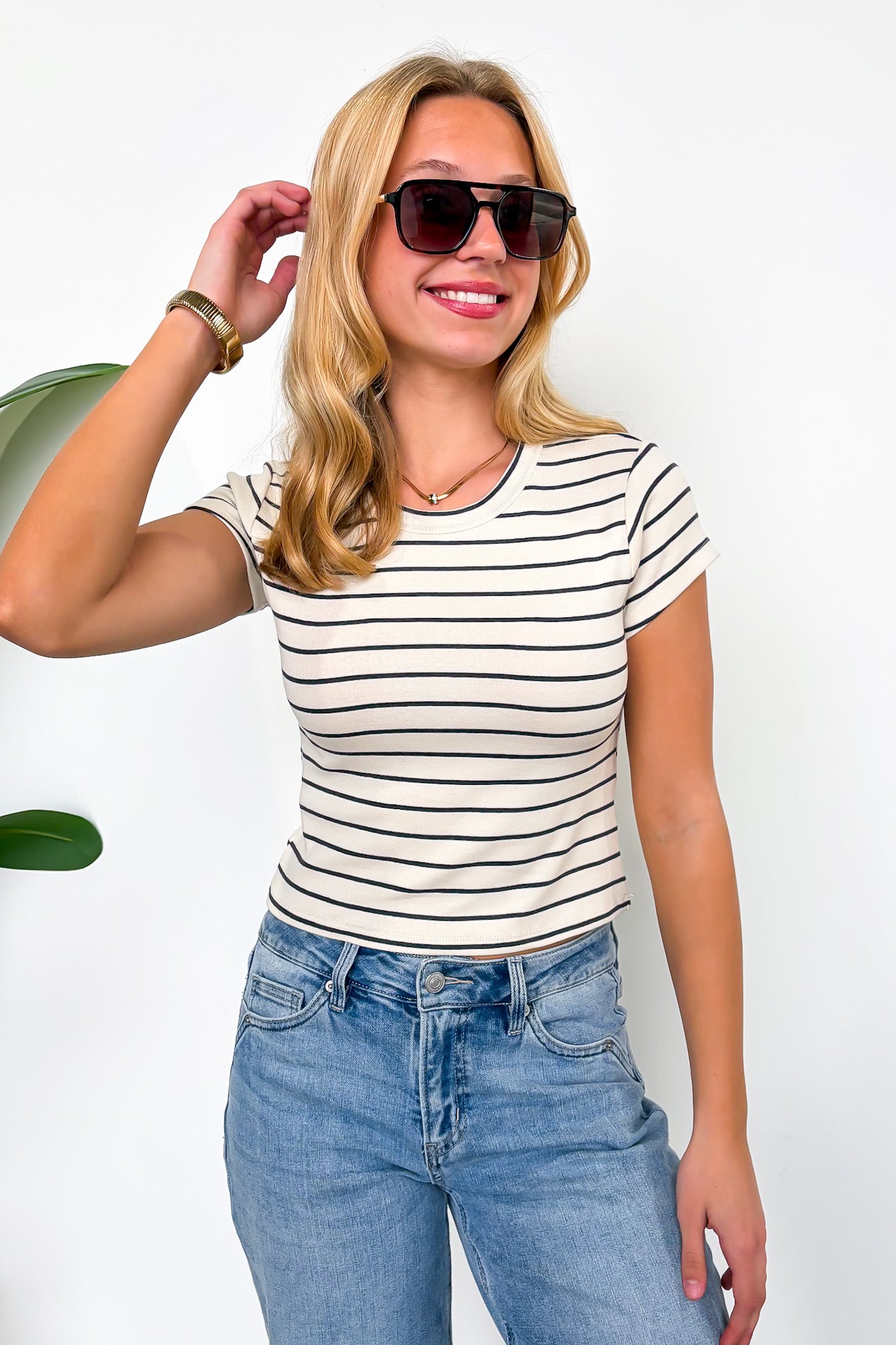 Linear Luxe Short Sleeve Striped Top - Madison and Mallory