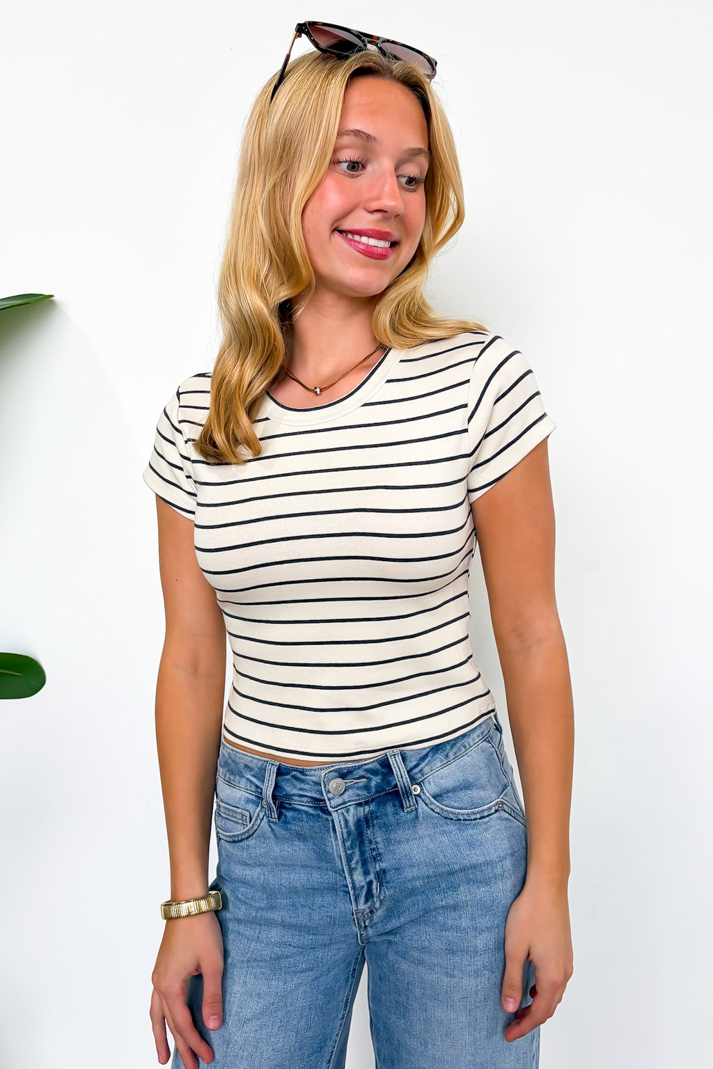 Linear Luxe Short Sleeve Striped Top - Madison and Mallory
