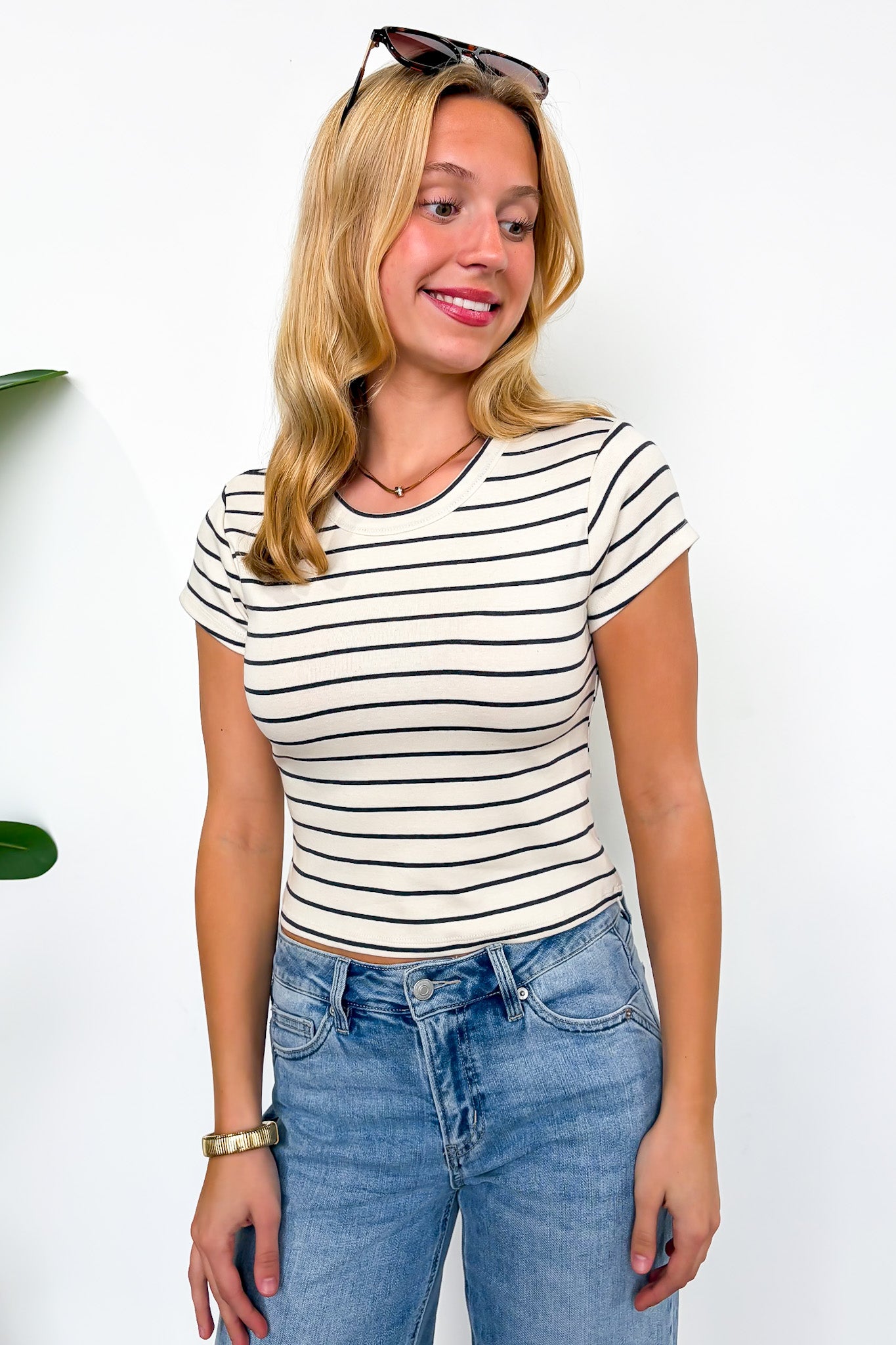 Linear Luxe Short Sleeve Striped Top - Madison and Mallory