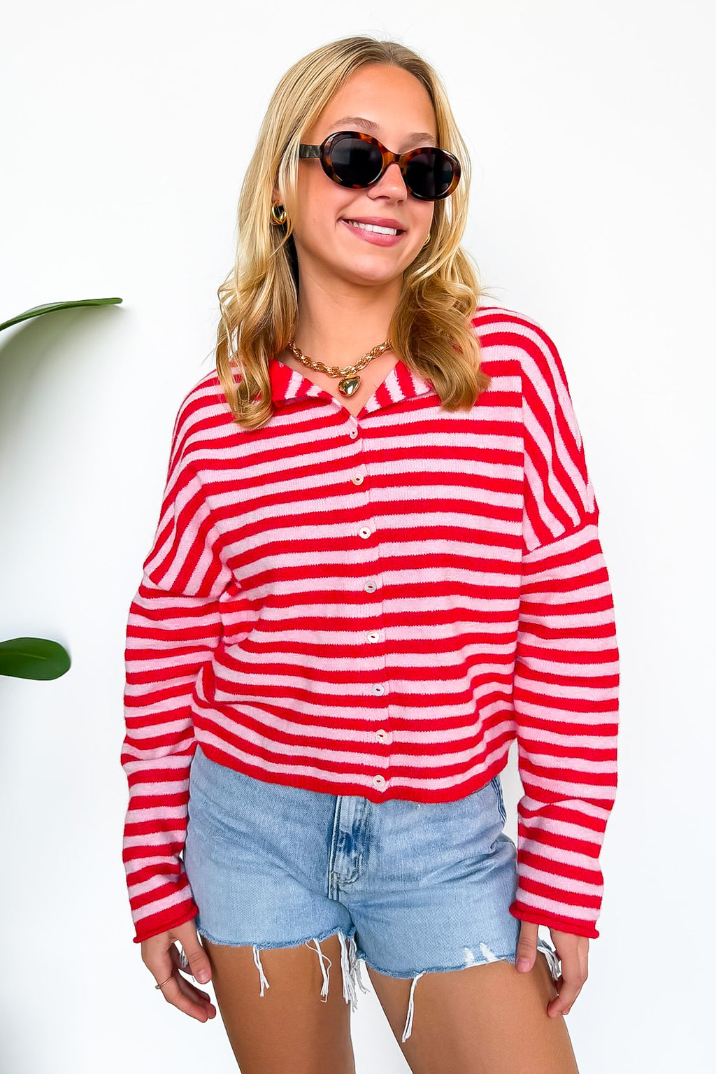 Linear Ease Button Front Striped Knit Cardigan Sweater - Madison and Mallory