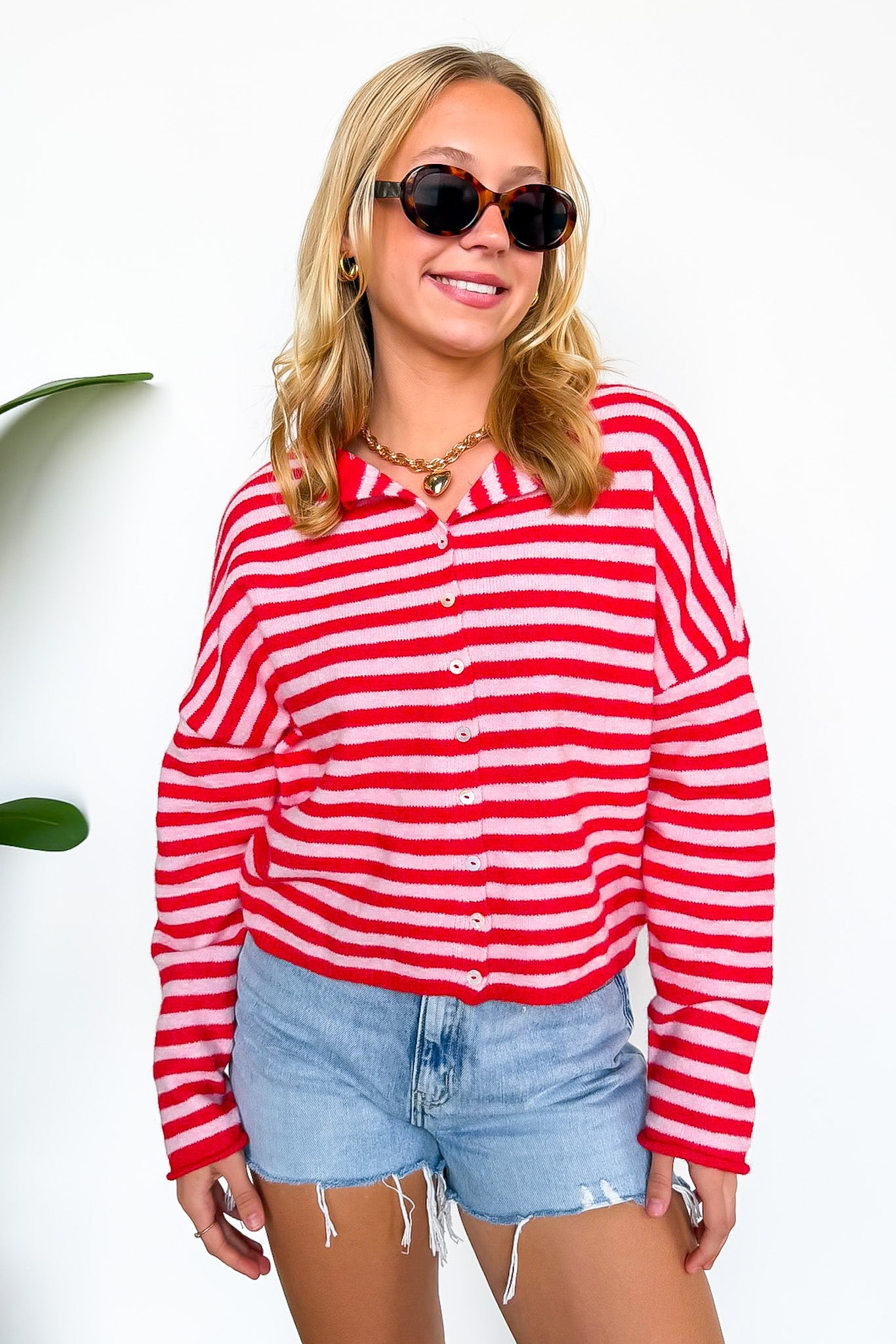 Linear Ease Button Front Striped Knit Cardigan Sweater - Madison and Mallory
