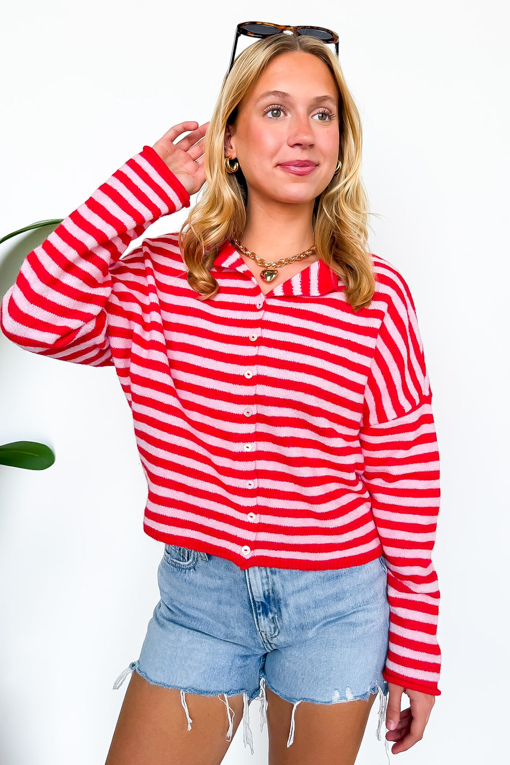 Linear Ease Button Front Striped Knit Cardigan Sweater - Madison and Mallory