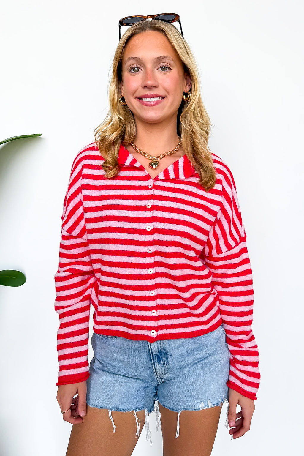 Linear Ease Button Front Striped Knit Cardigan Sweater - Madison and Mallory