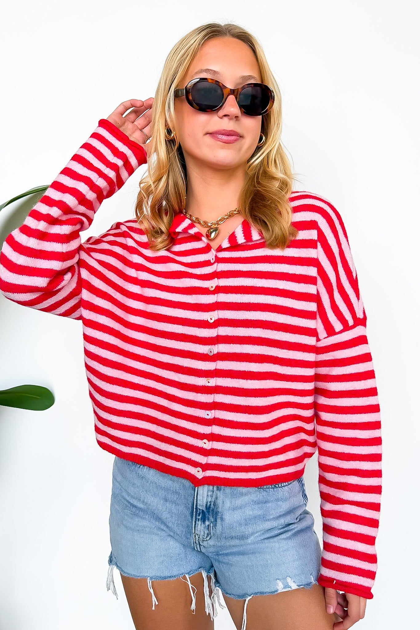 Linear Ease Button Front Striped Knit Cardigan Sweater - Madison and Mallory