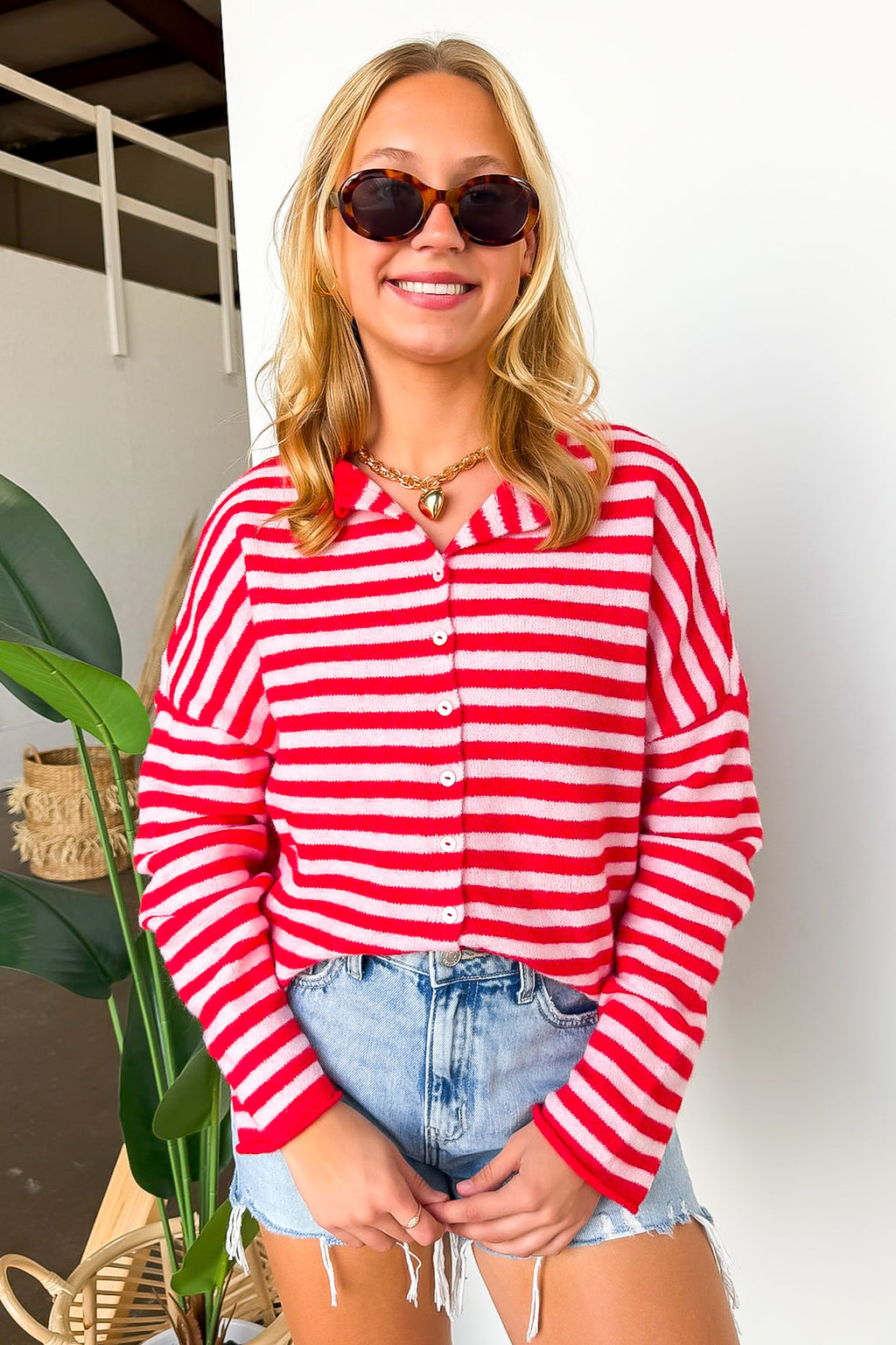 Linear Ease Button Front Striped Knit Cardigan Sweater - Madison and Mallory