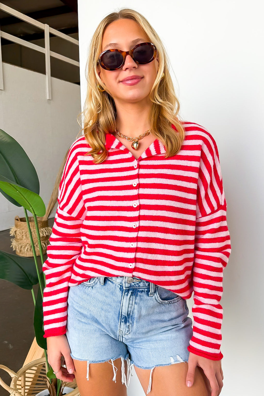 Linear Ease Button Front Striped Knit Cardigan Sweater - Madison and Mallory