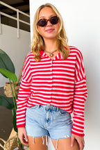 Linear Ease Button Front Striped Knit Cardigan Sweater - Madison and Mallory