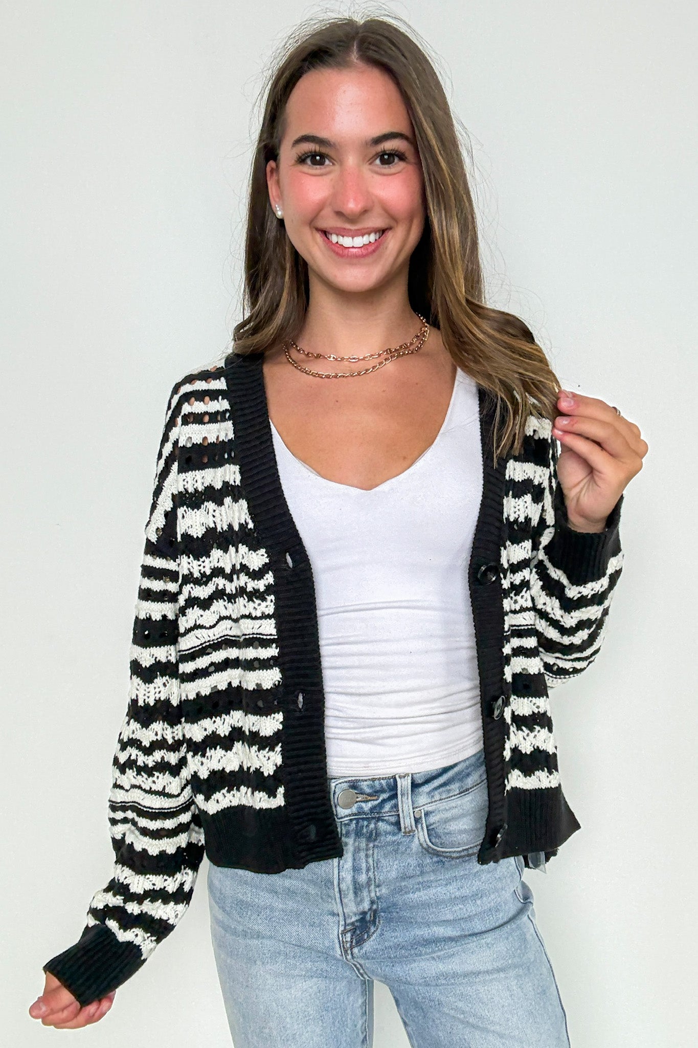 Linear Layers Striped Knit Cardigan