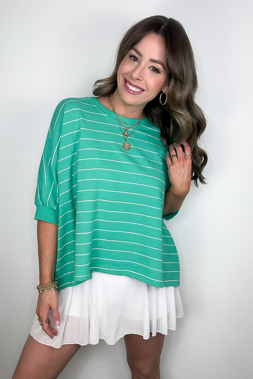 Pistachio/Off White / S Line by Line Striped Dolman Knit Top - FINAL SALE - Madison and Mallory