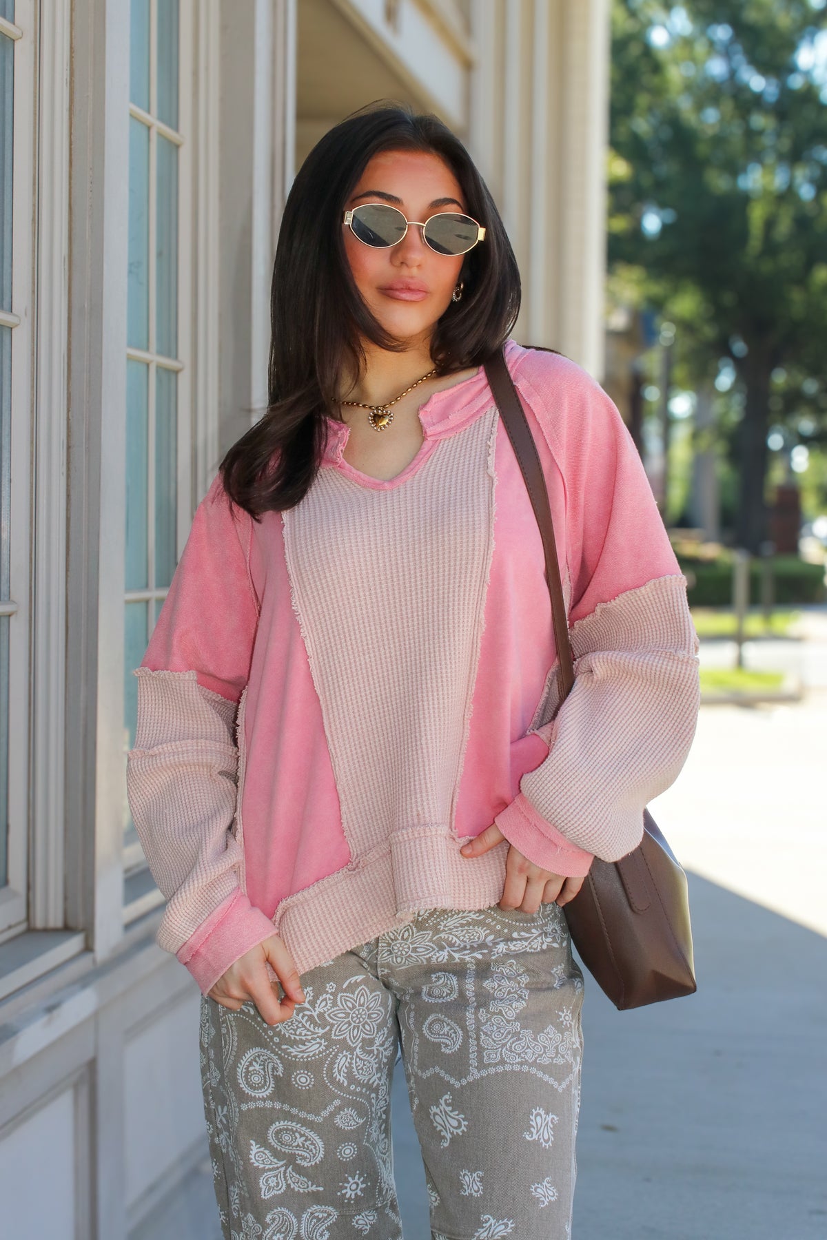 Lisette Notched Neck Contrast Knit Top