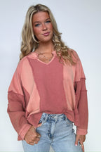 Lisette Notched Neck Contrast Knit Top - Madison and Mallory